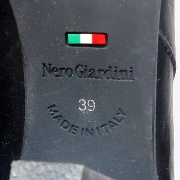 Nero Giardini Black Leather AlmondToe Tapered Sturdy Heel Ankle Boots Booties - Picture 7 of 16